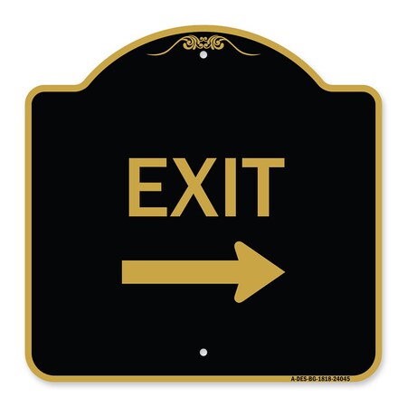 Signmission Designer Series Exit W/ Right Arrow 3, Black & Gold Aluminum Sign, 18" H, 18" L, BG-1818-24045 A-DES-BG-1818-24045